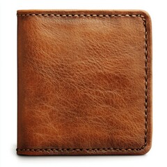 Wall Mural - Brown leather wallet with detailed stitching and multiple card slots on a wooden surface