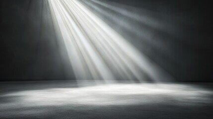 Wall Mural - Bright stage lights shining into an empty theater, their beams casting dramatic silhouettes.