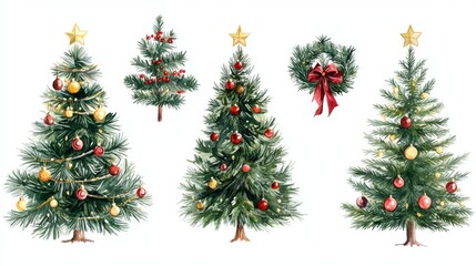 Sticker - Beautifully decorated hand-drawn Christmas trees, isolated on a transparent background. Great for Christmas card designs, greeting cards, and invitation cards