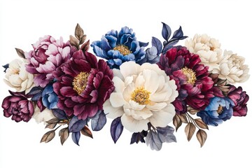 Wall Mural - A group of watercolor flower bouquets, clipart, isolated on white, featuring pastel hues