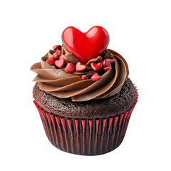 Poster - Valentine’s Day Chocolate Cupcake with Red Heart Topping 