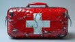 © Tyrah - Cracked red first aid kit with a white cross on a neutral background, showcasing wear and tear