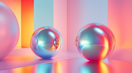Canvas Print - Smooth, reflective spheres in vibrant neon colors arranged in a futuristic geometric pattern.