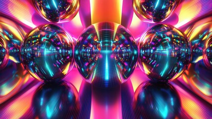 Canvas Print - Smooth, reflective spheres in vibrant neon colors arranged in a futuristic geometric pattern.