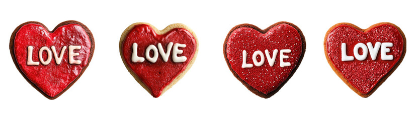 Poster - Romantic Valentine's Day Cookie with Red Glaze and LOVE Text Set 