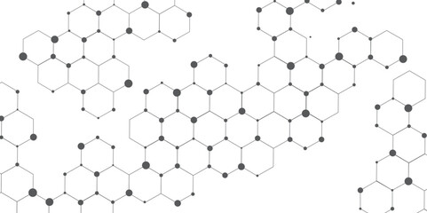 Poster - Molecular structure abstract tech background. Geometric white background. Vector banner design with hexagons. Science network pattern, connecting lines and dots Medical background, Vector illustration