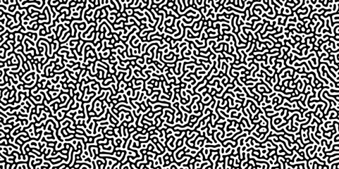 Poster - Turing reaction diffusion monochrome seamless pattern with chaotic motion .Linear design with biological shapes. Organic lines in memphis. abstract turing organic wallpaper background .	