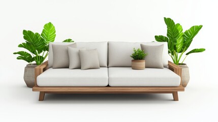 Sticker - Modern Minimalist Sofa with Potted Plants in Bright Room