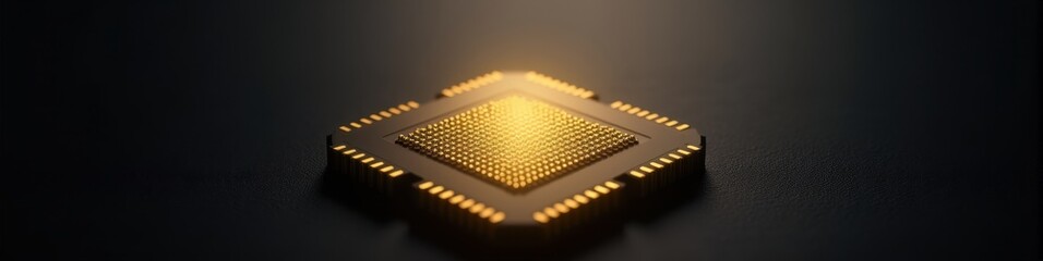 Wall Mural - gold microchip silhouette glowing softly on a dark matte background, corporate technology concept. f