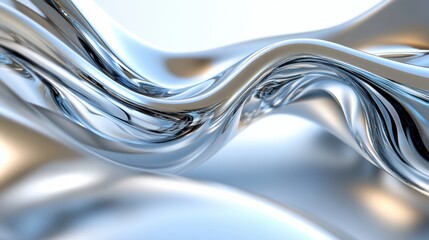 Wall Mural - Abstract Curved Silver Wave Reflections and Light Play