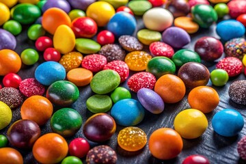 Wall Mural - Colorful Candies on Black Background - High Resolution Stock Photo