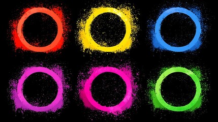 Colorful powder circles on black background, design element