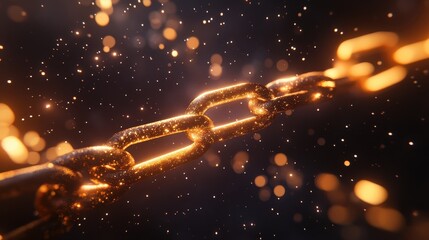 Wall Mural - 3D Render of Golden Chain in Decentralized Network with Sparkles