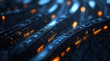 Wall Mural - Futuristic Glowing Network of Encrypted Data with Complex Patterns