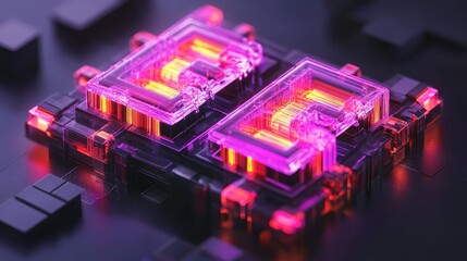Wall Mural - Glowing Hologram Representation of Blockchain Technology Elements