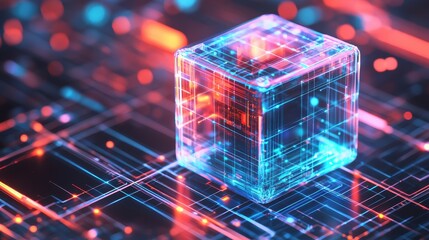 Wall Mural - Holographic Blockchain System Integrated into Advanced Digital Framework