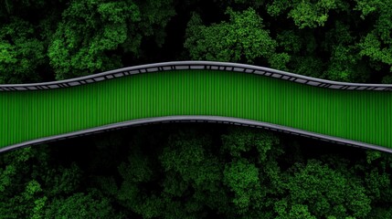 Wall Mural - Aerial View of Green Bridge: A unique green bridge gracefully curves through a dense forest canopy, offering a stunning aerial perspective of nature and architecture.