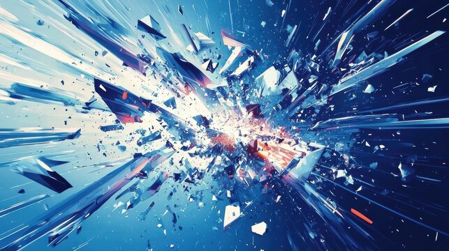 Vibrant 2D Illustration of Shattered Glass with Explosive Ice Effect