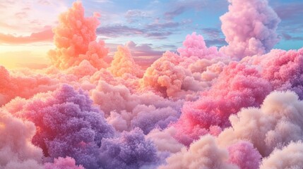 Wall Mural - Dreamlike 3D Illustration of Clouds in Soft Pastel Colors