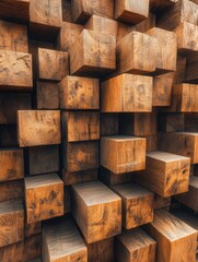 Wall Mural - Wooden Blocks in a Wall