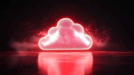 Wall Mural - glowing interconnected cloud concept with red light and smoke effects