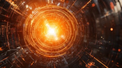 Wall Mural - Glowing Circular Holographic Interface with Bright Center Focus