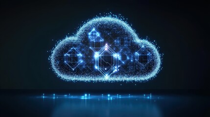 Wall Mural - Bright Gradient Visual of a Data Cube Shaped Cloud Composition