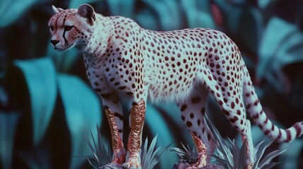 Wall Mural - cheetah on the hunt in a lush green forest.