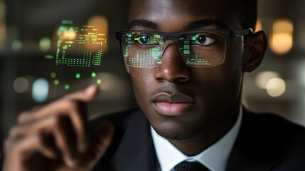 Wall Mural - IT Specialist Interacting with Digital Data in a Modern Workspace