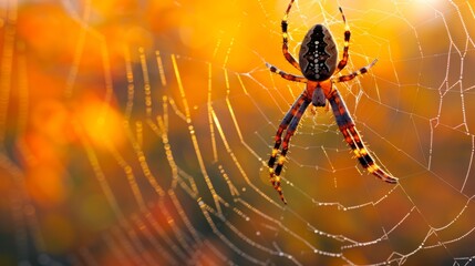spider web dew drops intricate design insect arachnid nature outdoor light macro detailed spiderweb