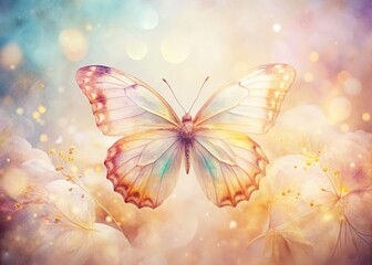 Wall Mural - Dreamy Butterfly Cream Double Exposure Stock Photo: Whimsical Floral Design