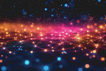 Wall Mural - A beautiful Abstract digital technology background with colorful network connection lines.