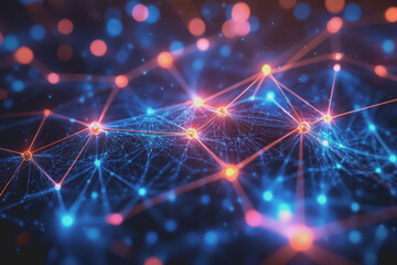 Wall Mural - A beautiful Abstract digital technology background with colorful network connection lines.