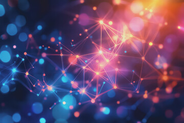 Wall Mural - A beautiful Abstract digital technology background with colorful network connection lines.