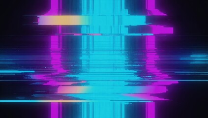 Wall Mural - digital glitch noise texture with purple color shifts, distorted pixels and neon glow, futuristic cy