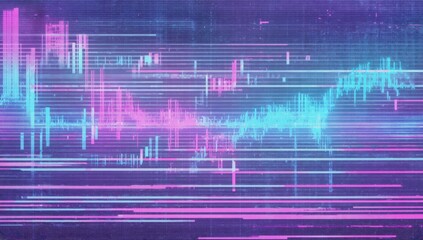 Wall Mural - digital glitch noise texture with purple color shifts, distorted pixels and neon glow, futuristic cy