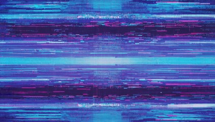 Wall Mural - digital glitch noise texture with purple color shifts, distorted pixels and neon glow, futuristic cy