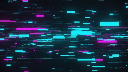 Wall Mural - digital glitch noise texture with purple color shifts, distorted pixels and neon glow, futuristic cy