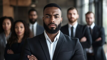 Leinwandbilder - A confident group of professionals stands together, showcasing determination and unity in a modern office setting.
