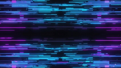Wall Mural - digital glitch noise texture with purple color shifts, distorted pixels and neon glow, futuristic cy