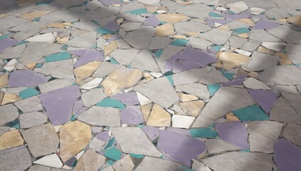 Wall Mural - high-resolution terrazzo floor texture with multicolored chips, modern design aesthetic, photorealis