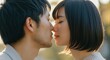 © gn8 - Intimate moment between young asian couple in romantic setting, close-up profile