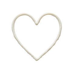 a close-up of a heart shape made with white cream on a black background.