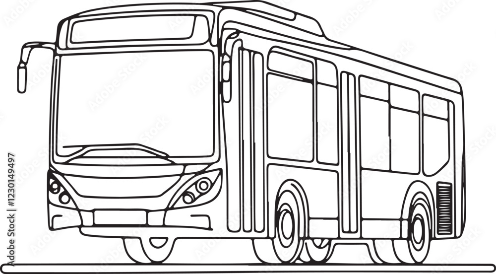 Public Bus Line Drawing Vector Art Illustration Stock Vector | Adobe Stock