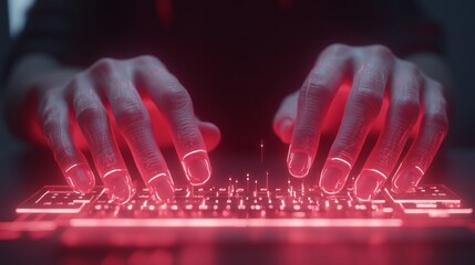 Aufkleber - Immersive Cyber-Athletic Gaming Hands on RGB Mechanical Keyboard - High-Performance Esports Setup for Competitive Edge and Digital Content Creation