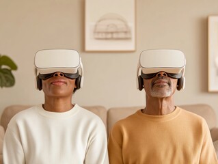 Aufkleber - Immersive VR Family Experience Modern Multiracial Connection and Smart Home Aesthetics - Virtual Museum Engagement for Contemporary Living Spaces