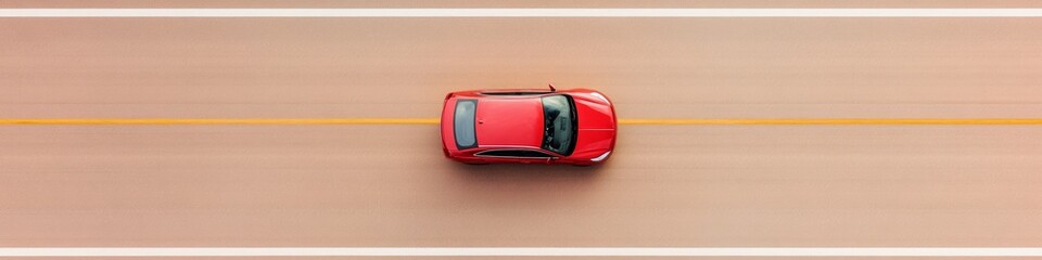 Aufkleber - Minimalist Aerial Red Car on Open Road Streamlined Design for Automotive Marketing and Dynamic Traffic Solutions - Enhancing Mobility and Efficient Transport Strategies