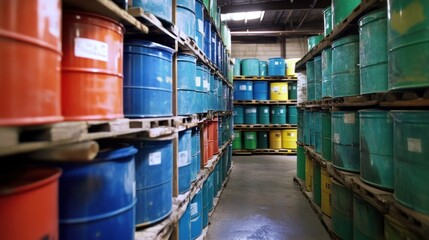 Wall Mural - Industrial Storage: Rows of Colorful Barrels