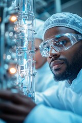 Poster - Cutting-Edge Biotech Laboratory Scene Diverse Scientists Engaged with Advanced Glass Apparatus - Innovations in Pharmaceutical Research and High-Tech Medical Solutions