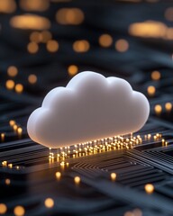 Fototapete - Modern Cloud Computing Visual Sleek Digital Cloud with Illuminated Data Pathways - Network Infrastructure for Tech-Driven Business Solutions and Remote Storage Efficiency